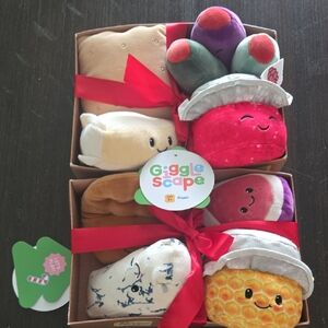 Gigglr Scape, Kids Plush Food Toy Set - Multi-Color, 8 Piece, 2 Box Sets, New